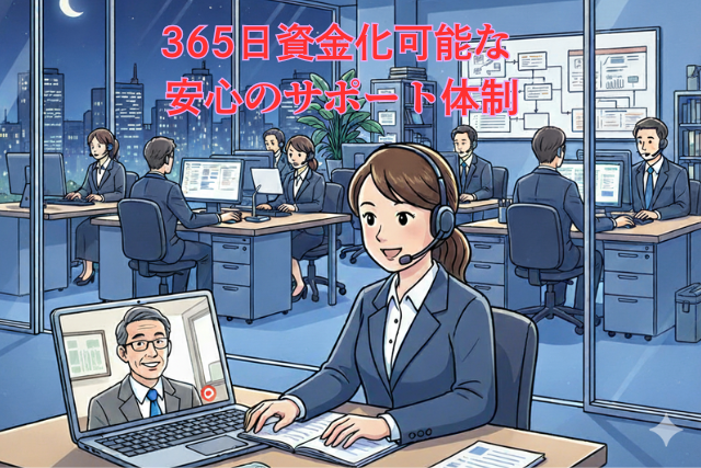365日いつでも資金調達が可能なサポート体制