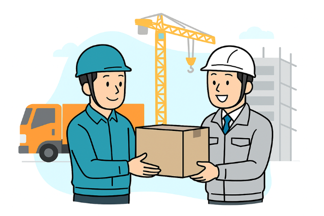 建設作業員が荷物を受け取るイラスト