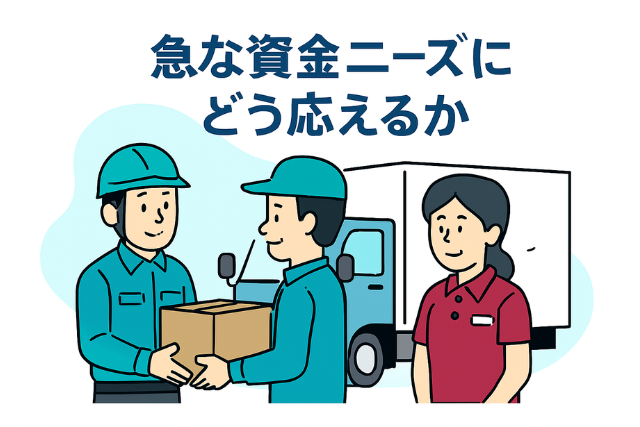 配送業者とスタッフが荷物を確認するイラスト